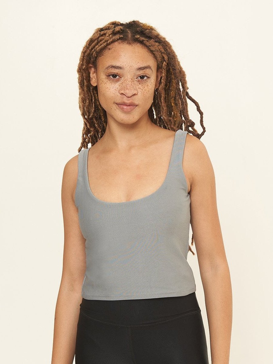 Fitted Tank w/ Built-In Bra - Silver Rib Texture