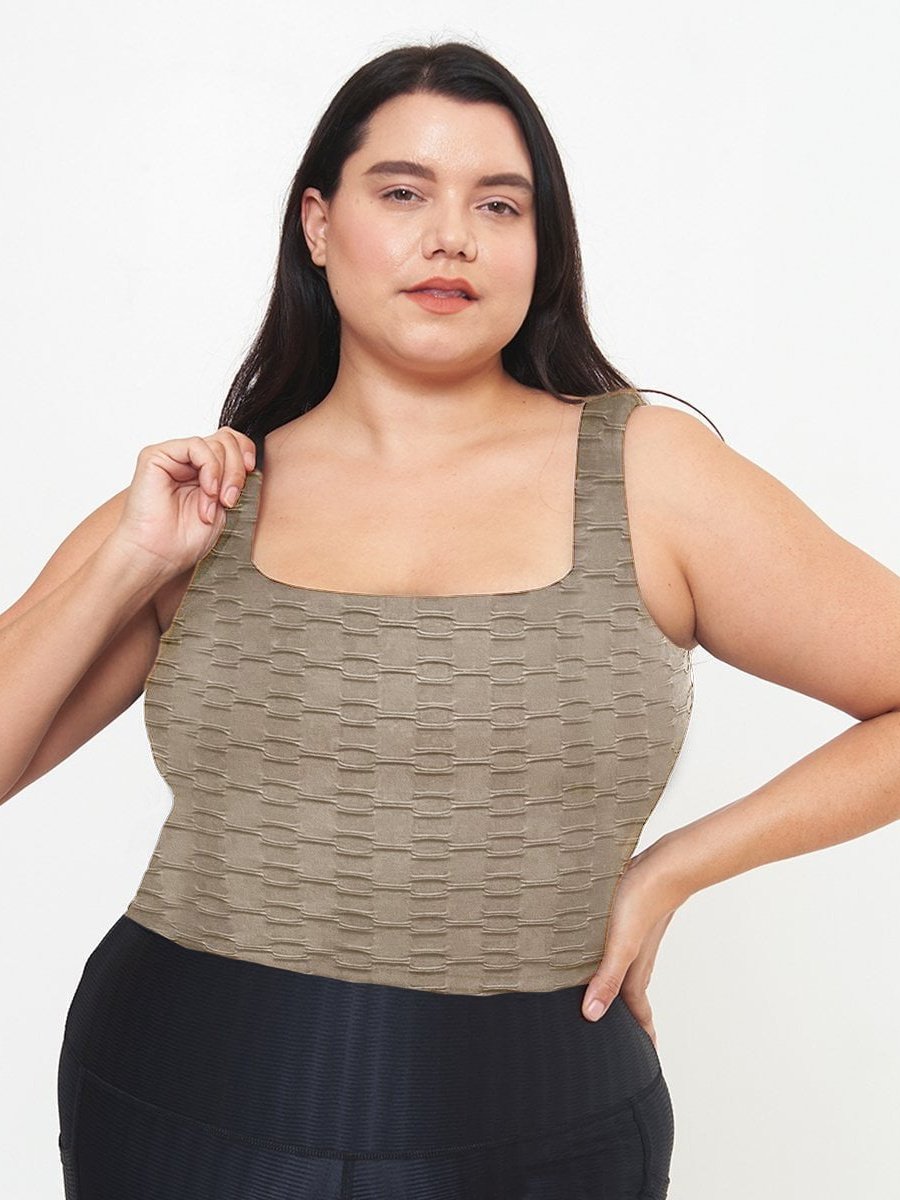 Fitted Tank w/ Built-In Bra - Simply Taupe Links Pattern