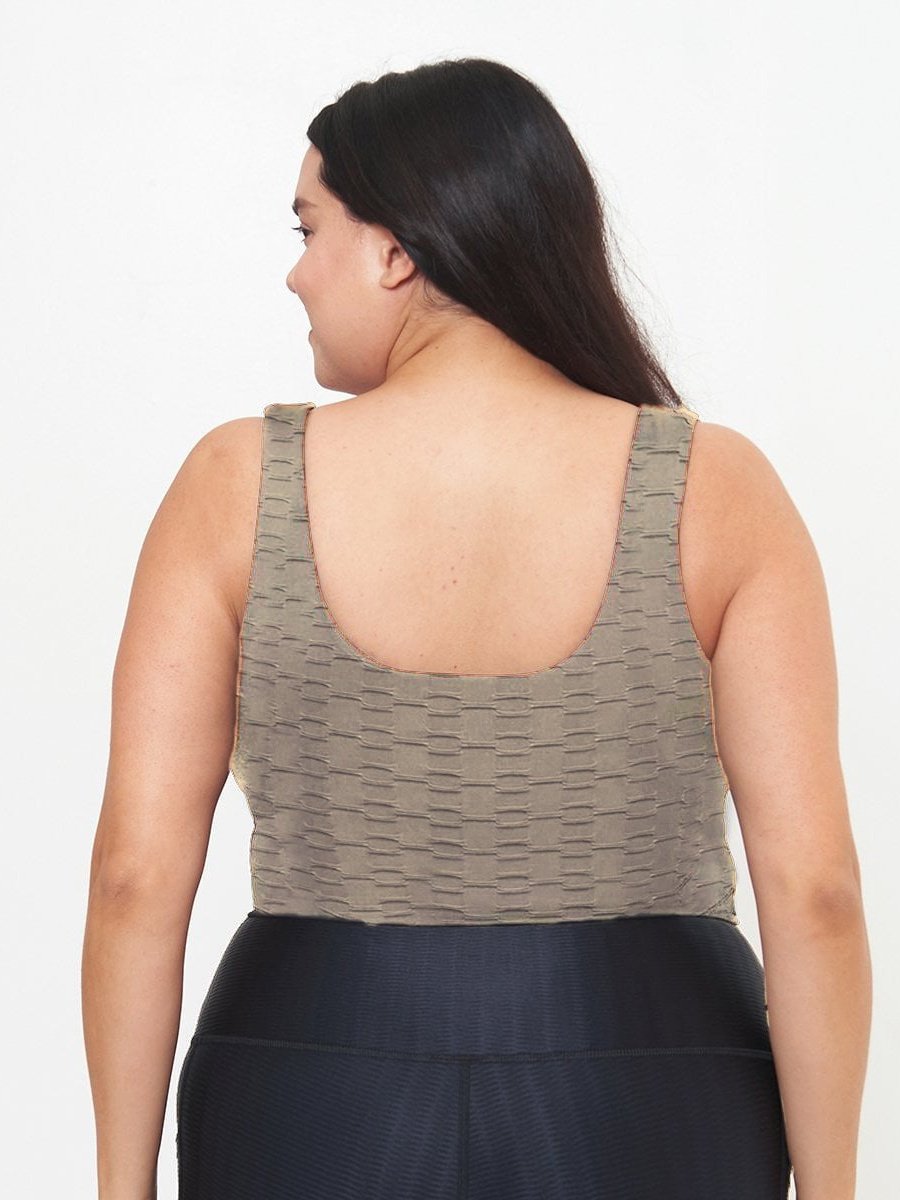 Fitted Tank w/ Built-In Bra - Simply Taupe Links Pattern