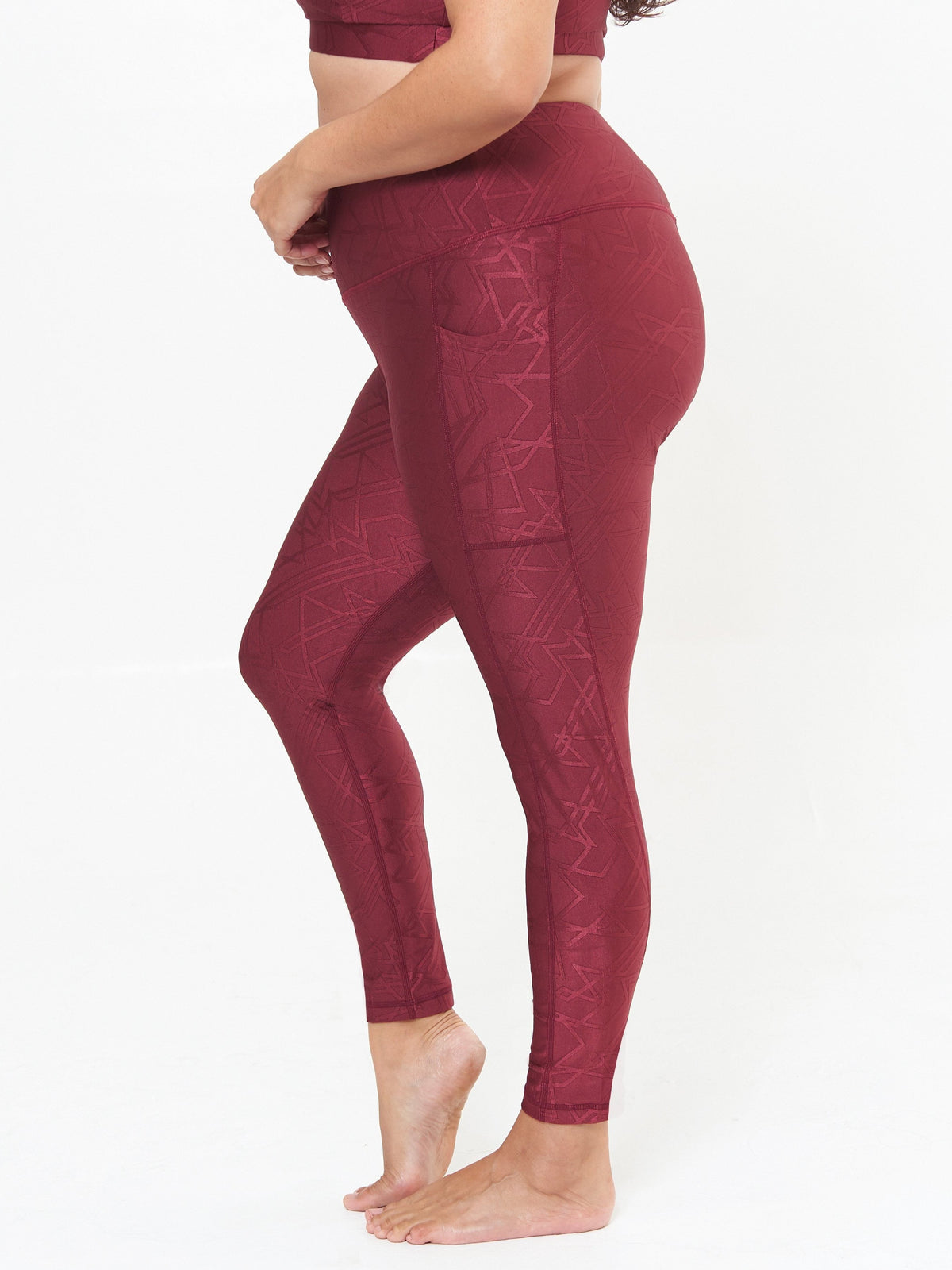 Hi-Rise Square Pocket Leggings - Pomegranate Linear Pattern