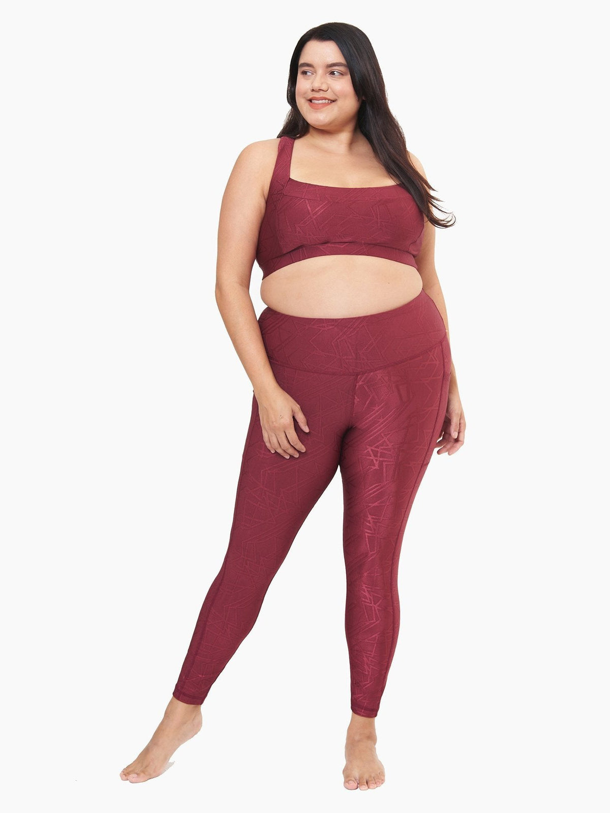 Hi-Rise Square Pocket Leggings - Pomegranate Linear Pattern