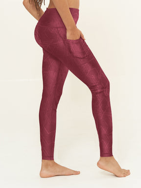 Hi-Rise Square Pocket Leggings - Pomegranate Linear Pattern