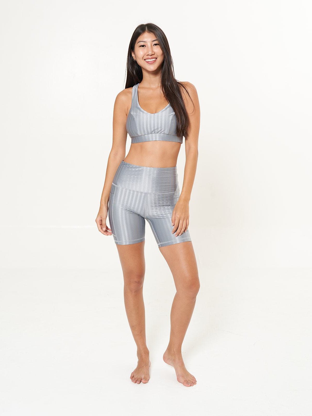 Hi-Rise Square Pocket Biker Shorts - Silver Zap Pattern