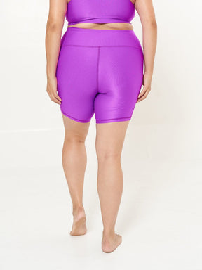 Hi-Rise Square Pocket Biker Short - Fuchsia Rib Pattern