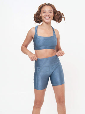 Pocket Bike Short - Slate Blue Geo Pattern