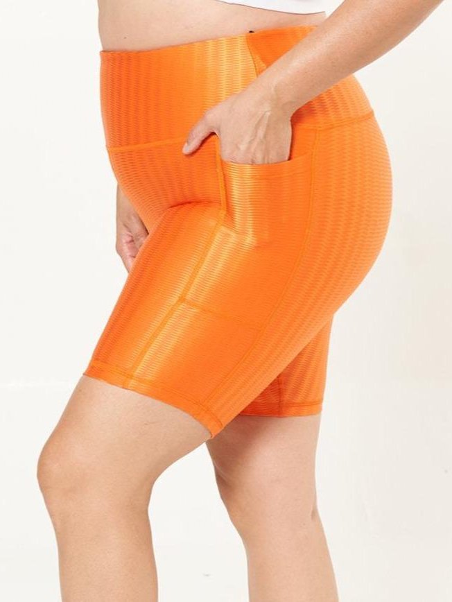 Hi-Rise Square Pocket Biker Short- Tangerine Zap