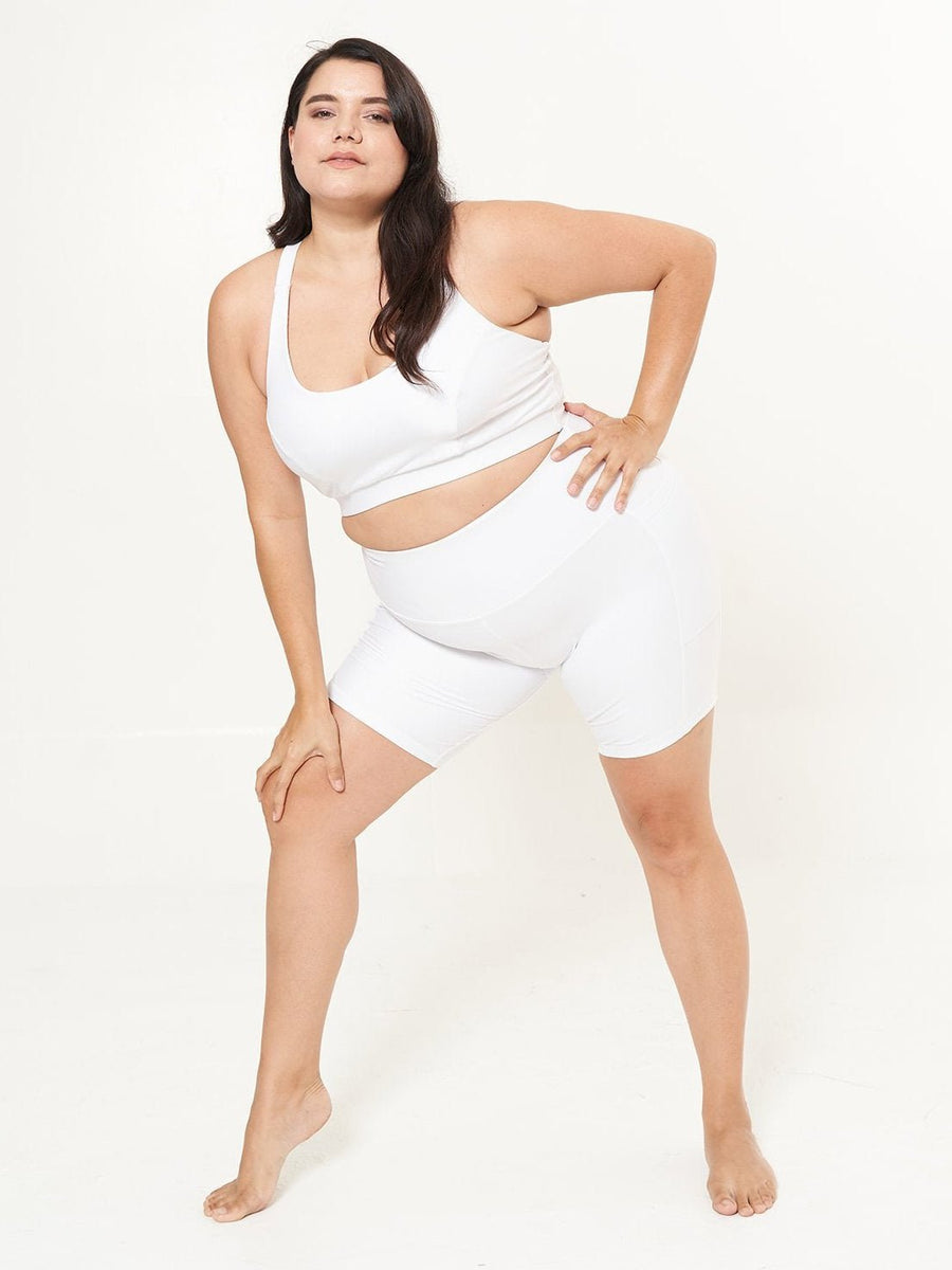 white biker short