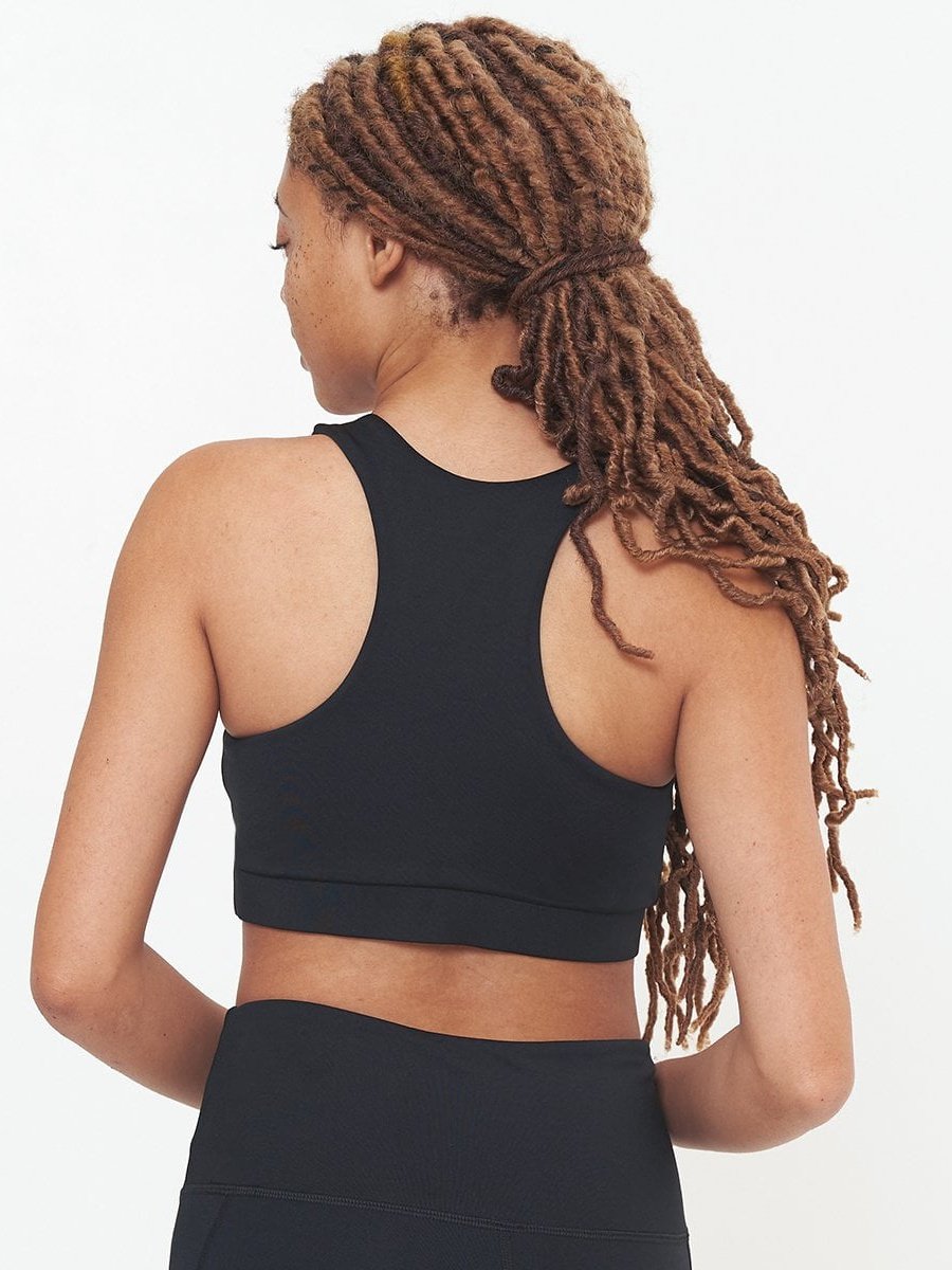 Square Neck Performance Bra - Black Solid