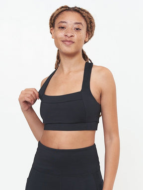 Square Neck Performance Bra - Black Solid