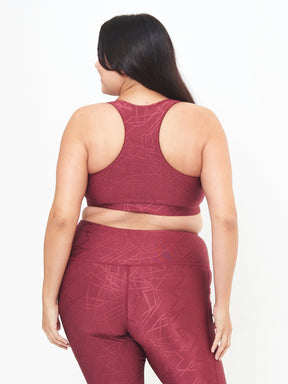 Square Neck Performance Bra - Pomegranate Linear Pattern