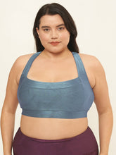 Square Neck Performance Bra - Slate Blue Geo Pattern