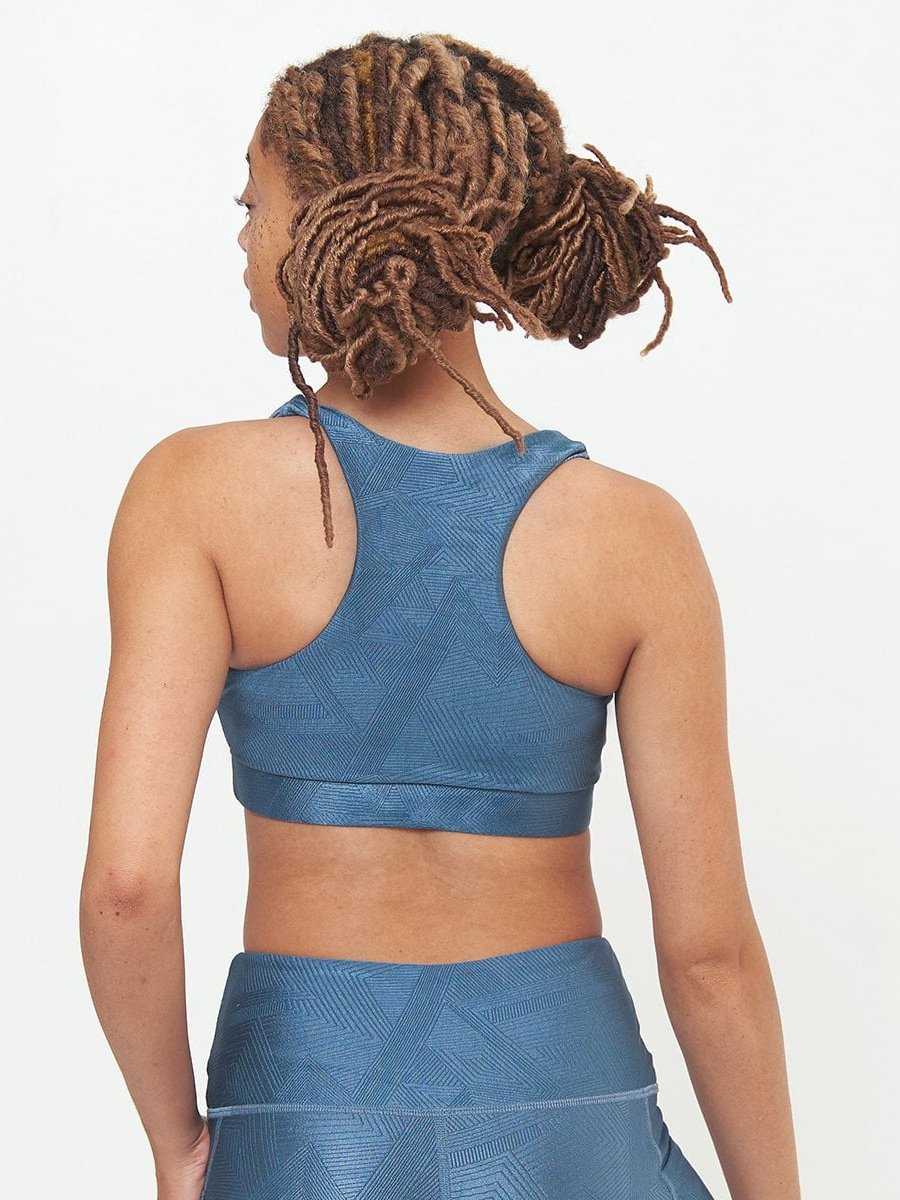 Square Neck Performance Bra - Slate Blue Geo Pattern