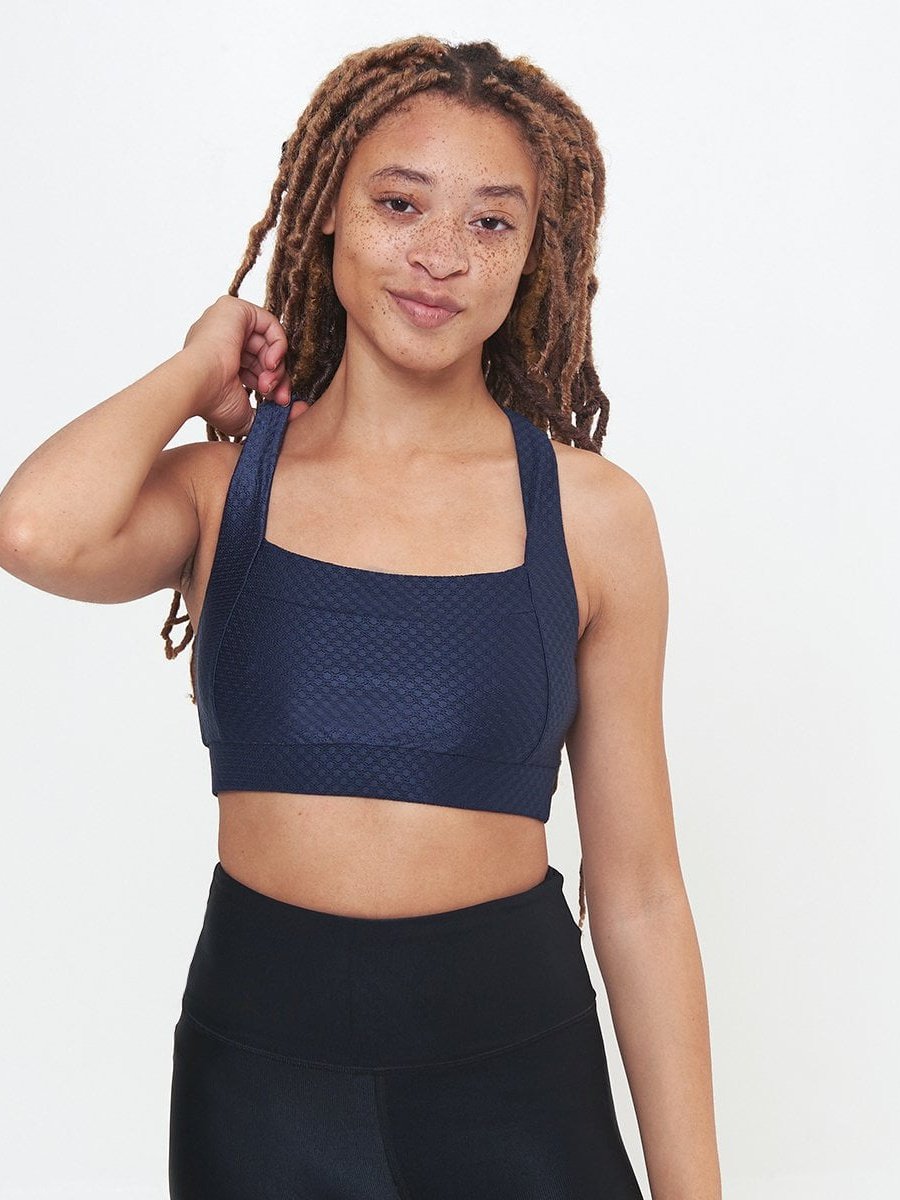 Square Neck Performance Bralette -Midnight Circles Pattern