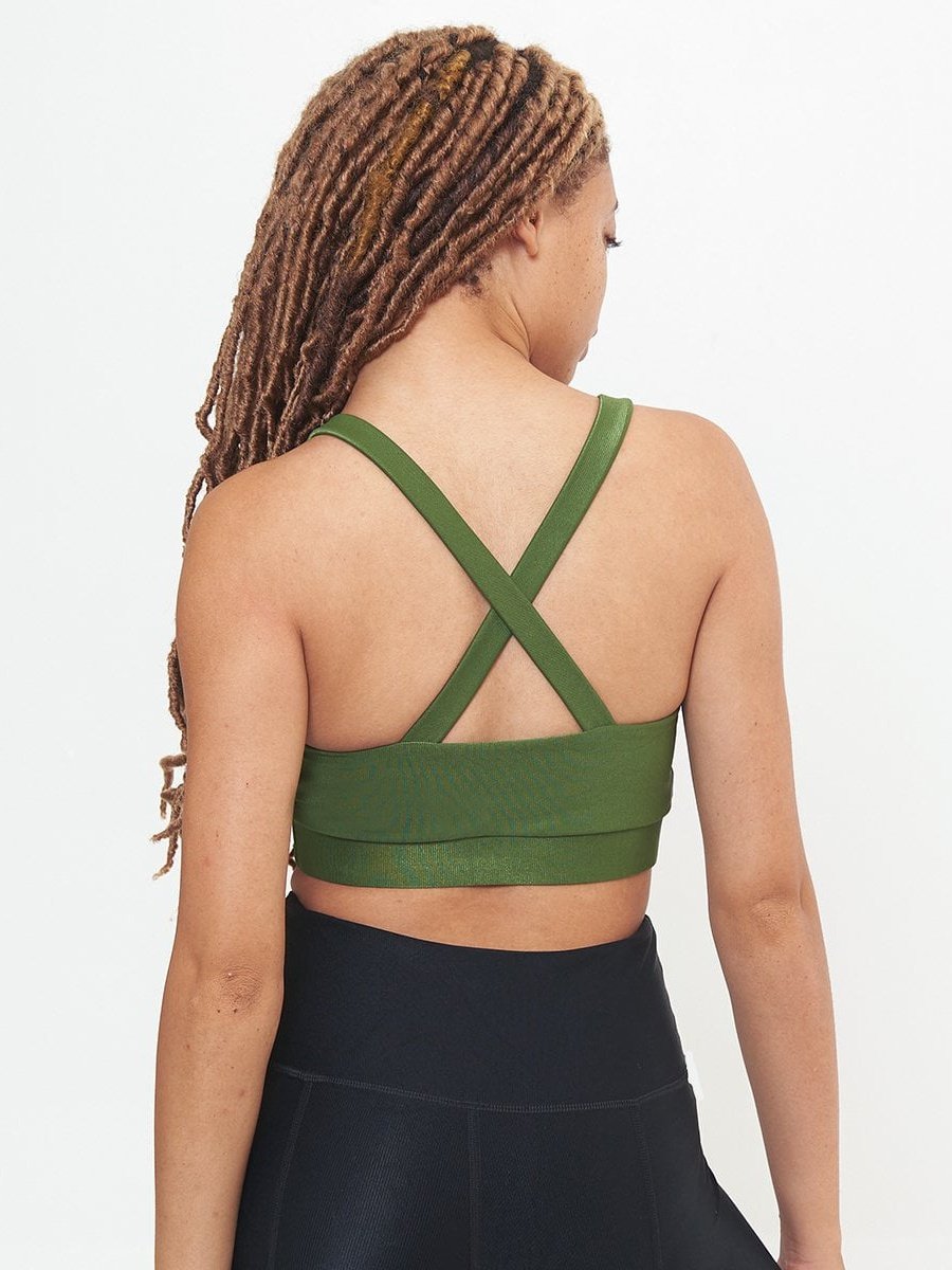 Cross Back Performance Bralette - Chive Rib Pattern