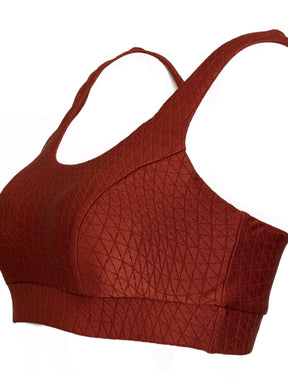 The Cross Back Performance Bra Top - Persimmon Cube Pattern